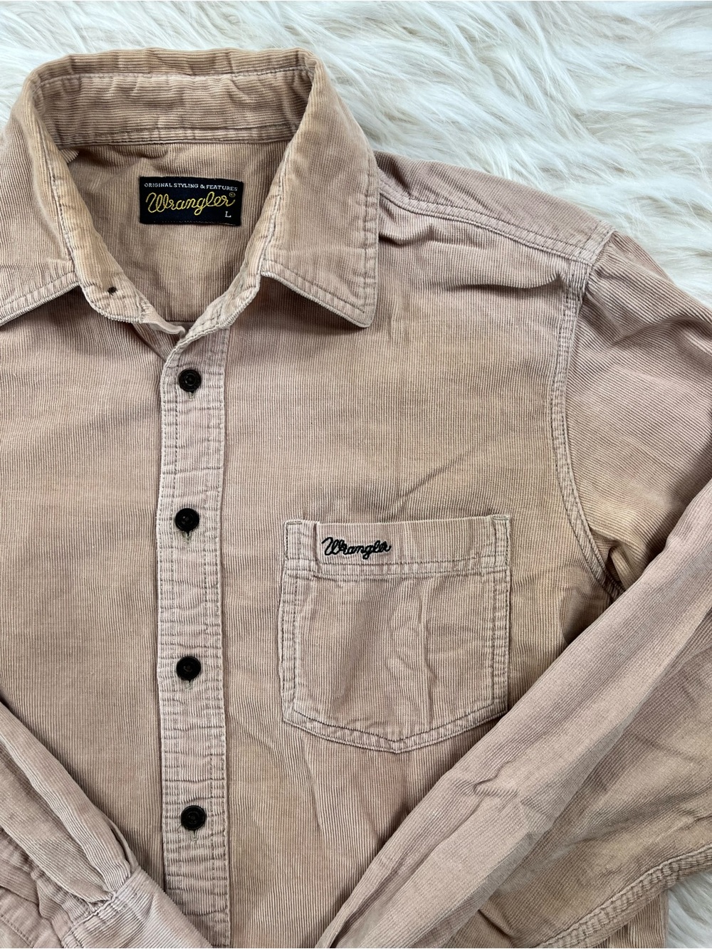 Wrangler Western Shirt Men's Large Tan Corduroy - Picture 2 of 5
